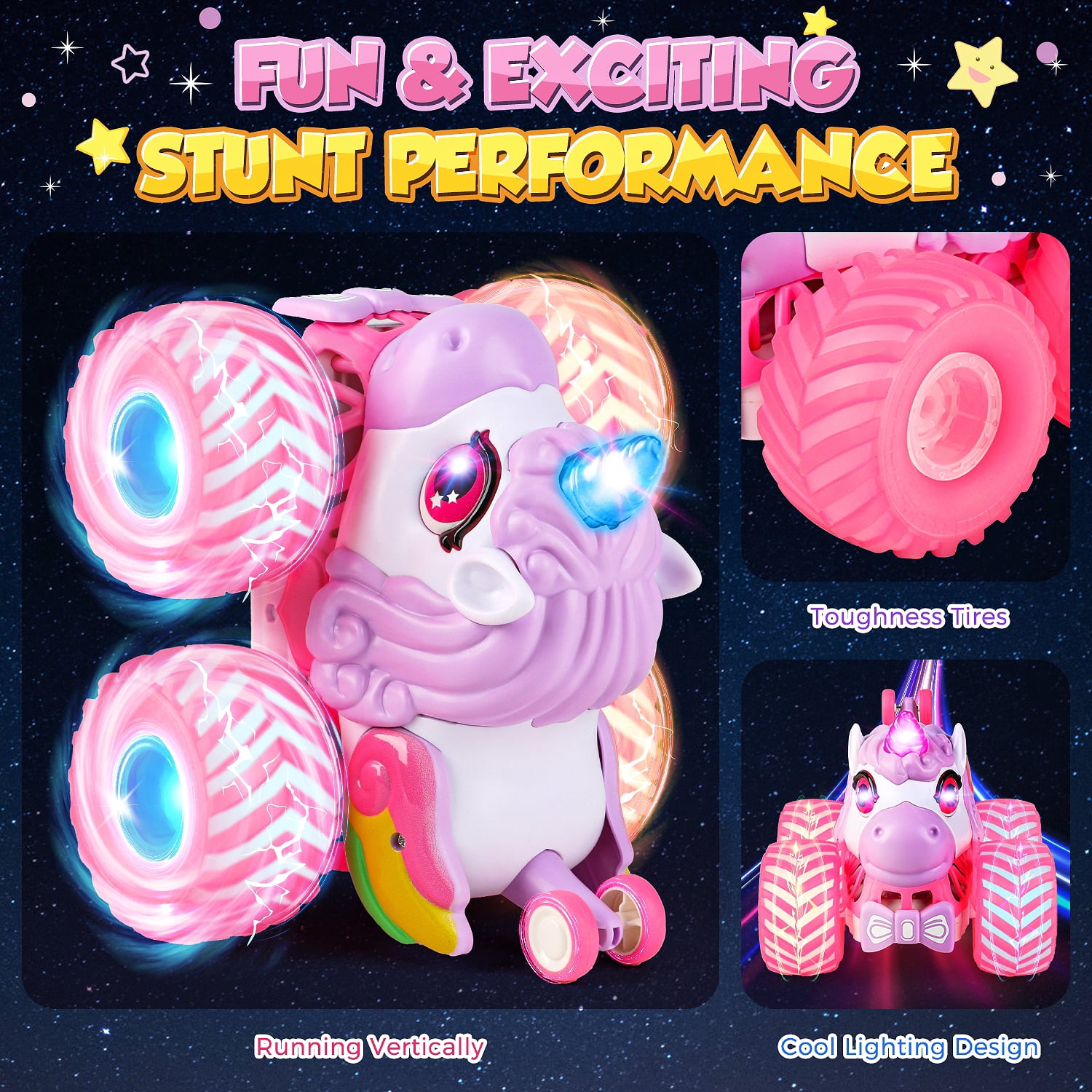Carsky Unicorn Remote Control Car for Girls 3-8, Rechargeable RC Toy w/ Lights&Music, Indoor Outdoor Gift for Kids 3+