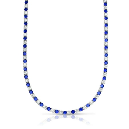 - 22.00 CTTW Sapphire And White SImulated Diamond Tennis Necklace in 18K White Gold
