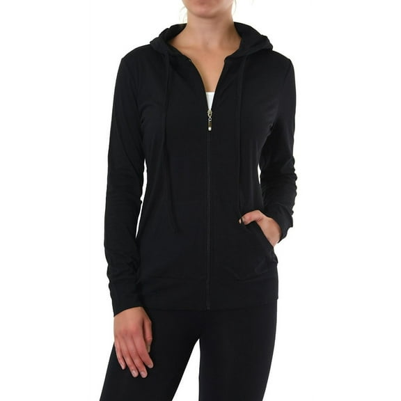 Sofra Women's Cotton Comfort Zip Up Hoodie Jersey Sweater - Black - XL