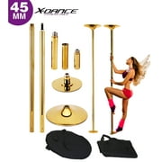 X Dance Professional Dance Pole Fitness Exercise Spinning & Static Portable Stripper Pole 45mm, Height Adjustable 7 FT to 9 FT (Gold)