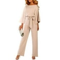 thumbnail image 3 of Lisingtool Long Sleeve Jumpsuit Women's Spring and Summer Fashion Loose Solid Color Workplace Wind Bat Long Sleeved Lace up Pants Jumpsuits for Women Dressy Beige, 3 of 9