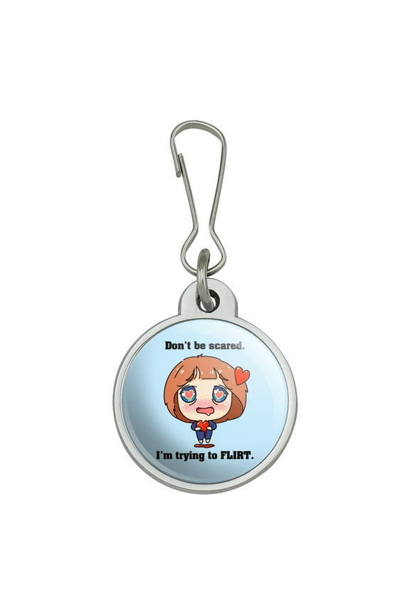 Don't Be Scared I'm Trying to Flirt Kawaii Chibi Heart Jacket Handbag Purse Luggage Backpack Zipper Pull Charm
