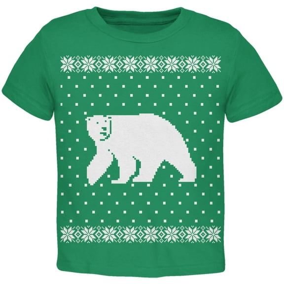 Big Polar Bear Ugly Christmas Sweater Green Toddler T-Shirt