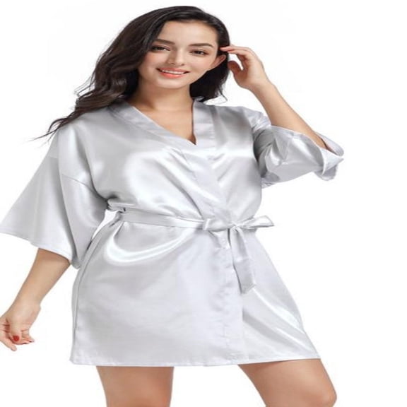 LYMAYTER Kimono Robe for Women Summer Solid Color Short Robe Fashion Satin Cozy Sleepwear Bathrobe S-3XL