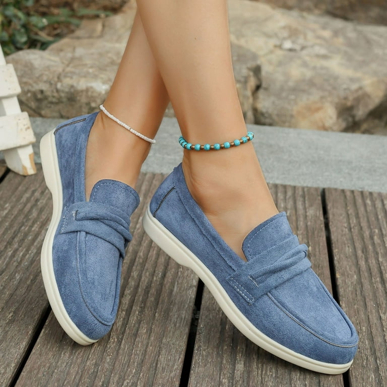 Tawop Women Shoes Womens Dress Shoes Work Shoes Flats Round Toe Casual Loafers Slip On Fall Blue 8.5 Tawop Women Shoes Womens Dress Shoes Work Shoes Flats Round Toe Casual Loafers Slip On Fall Blue 8.5