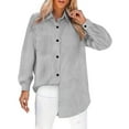 thumbnail image 2 of Gray Women Shirts, Womens Daily Casual V Neck Shirts Long Sleeve Collared Blouses Pocket Loose Fit Shirt,Women Shirts L, 2 of 9