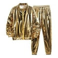 thumbnail image 1 of Ohufall Mens Shiny Casual Sets Two Piece Zipper Long Sleeve High Neck Jackets with Cuffed Pants Sets Plus Size Show Outfits, 1 of 6
