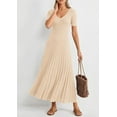 thumbnail image 3 of PRETTYGARDEN Women's Spring Midi Sweater Dresses Elegant Pleated Ribbed Knit Short Sleeve V Neck A Line Summer Outfits, 3 of 10