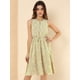 thumbnail image 4 of Vestido A Media Pierna Sin Mangas Con Cuello Dividido Y Cintura Con Cordón Estampado Para Mujer Amarillo claro XS, 4 of 6