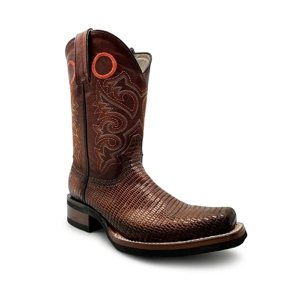 The Western Shops Men’s Genuine Leather Lizard Print Square Toe Dress Cowboy Boot