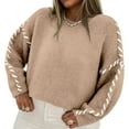 thumbnail image 2 of Ladies' Color Blocking Loose Casual Round Neck Knitted Sweater Long Sleeved Sweater Top for Fall Winter Statement Looks,Khaki,S, 2 of 6