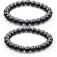 thumbnail image 1 of Pulsera de shungita de 2 piezas con cuentas de shungita de 8 mm, cristales de protección EMF, piedras elásticas energéticas para hombres y mujeres., 1 of 5