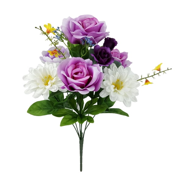 Mainstays 21.5 in Outdoor Artificial Silk Floral Bouquet, Purple Rose