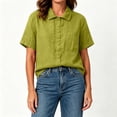 thumbnail image 6 of Women's Dress Shirts Causal Button Down Short Sleeve Shirt with Chest Pocket Breathable Linen Blouse for Women, 6 of 7