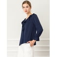 thumbnail image 4 of Blusa de gasa Allegra K con volantes cuello En V Azul oscuro XL, 4 of 6