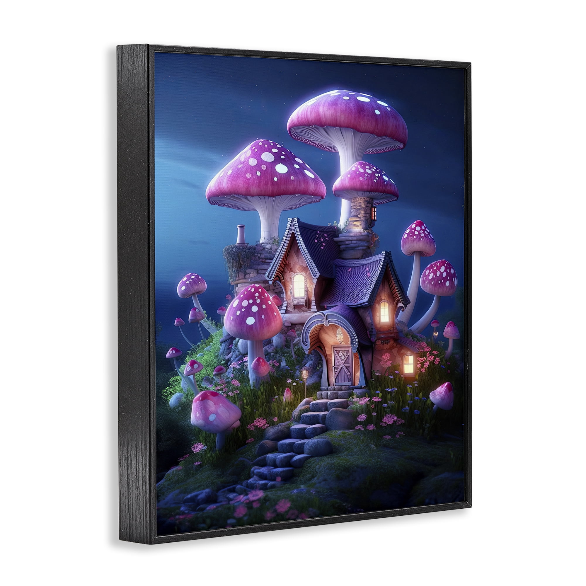 Stupell Industries Mystical Forest Cottage Town & City Painting Black Framed Art Print Wall Art, 24 x 30