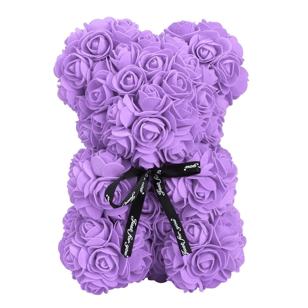 Bonita flor de rosa artificial con forma de oso y lazo, regalo perfecto para el día de San Valentín (púrpura)