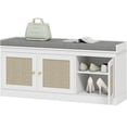 thumbnail image 2 of JERFIT Entryway Storage Bench with Cushion, Shoe Rack Organizer with Adjustable Shelves and Woven Rattan Doors, Multifunctional Hallway Seat Bench for Living Room, Bedroom, Gray/White, 2 of 8