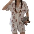 thumbnail image 1 of Mujeres ropa de dormir manga corta oso impreso suelta botón camisa pantalones cortos pijama conjunto oso patrón L, 1 of 8