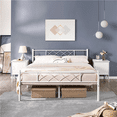 thumbnail image 1 of Fullfurnique Simple Metal Platform Bed Frame with Headboard and Footboard, Queen, White, 1 of 7