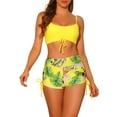 thumbnail image 1 of Conjuntos de bikini con tirantes para mujer, 2 piezas, estampado tropical, pantalones cortos de cintura alta, trajes de baño, talla X-Large, amarillo, 1 of 5