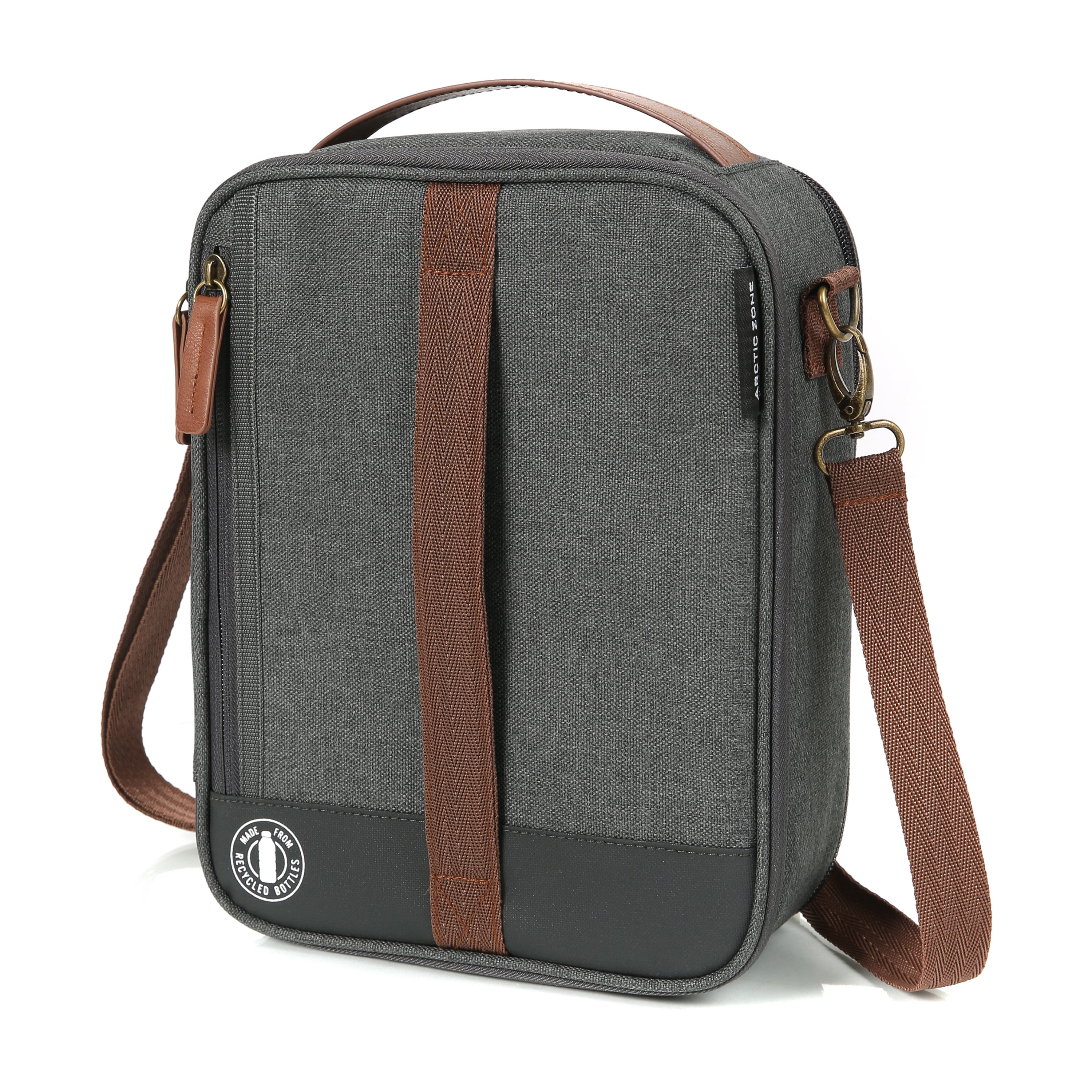(3 pack) Arctic Zone Heathered Eco Expandable Upright Reusable Lunch Box with Thermal Insulation, Gray