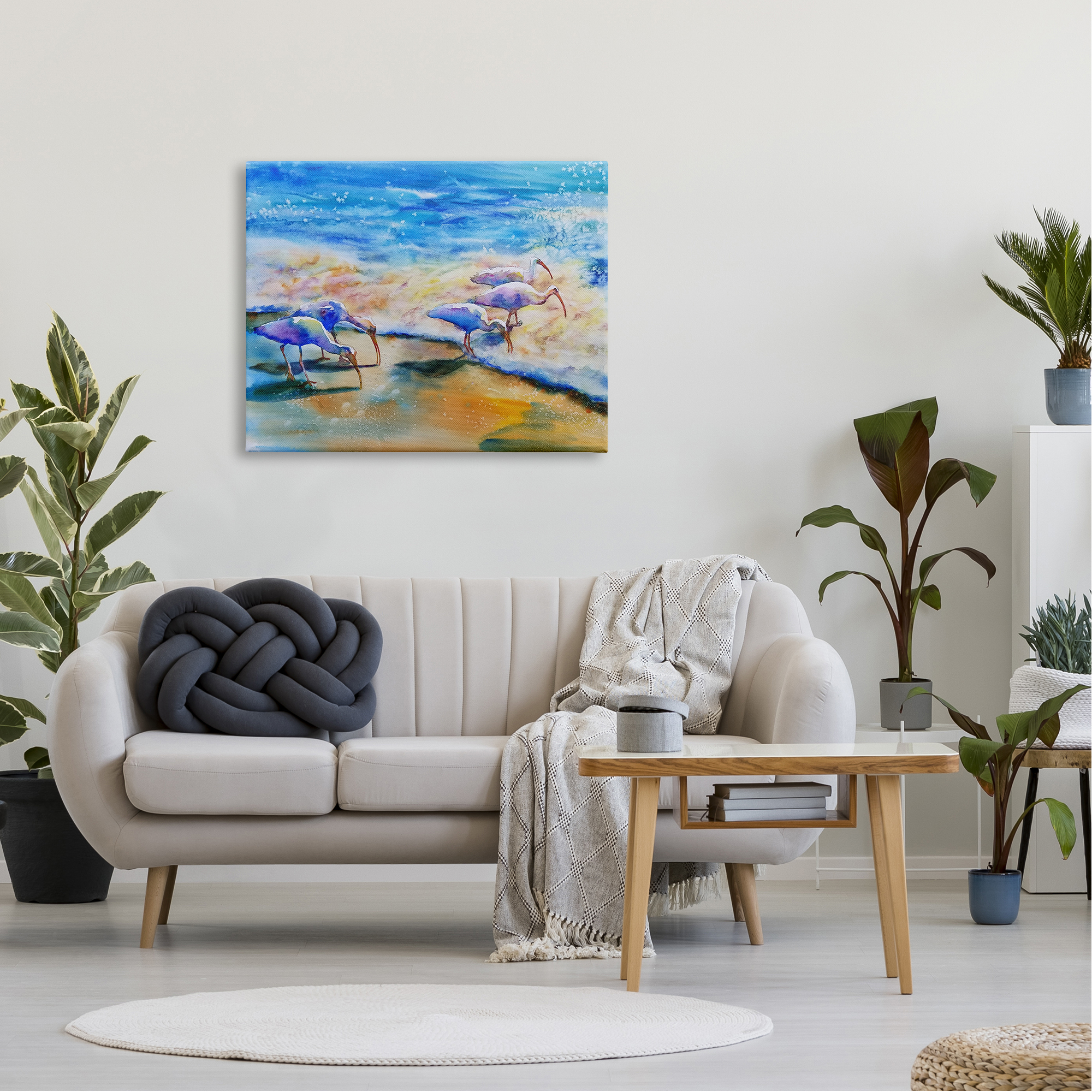 Stupell Industries Egret Birds Walking Ocean Shore Splashing Water, 40 x 30, Design by MB Cunningham