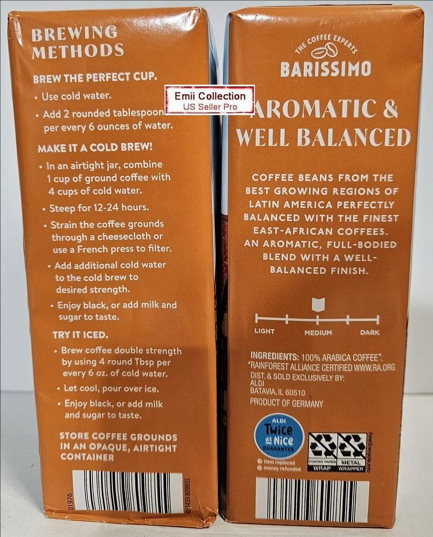 Barissimo German Roasted Low Acidity Medium Ground Coffee 17.6oz 500g (2 Packs)