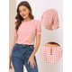 thumbnail image 2 of INSPIRE CHIC Blusa De Manga Corta Abullonada Vintage Con Cuello Redondo Y Guinga Informal De Verano Para Mujer Rosa M, 2 of 6