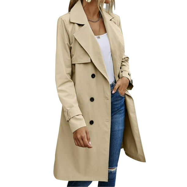 Frobukio Women Double Breasted Long Trench Coat, Classic Lapel Long ...