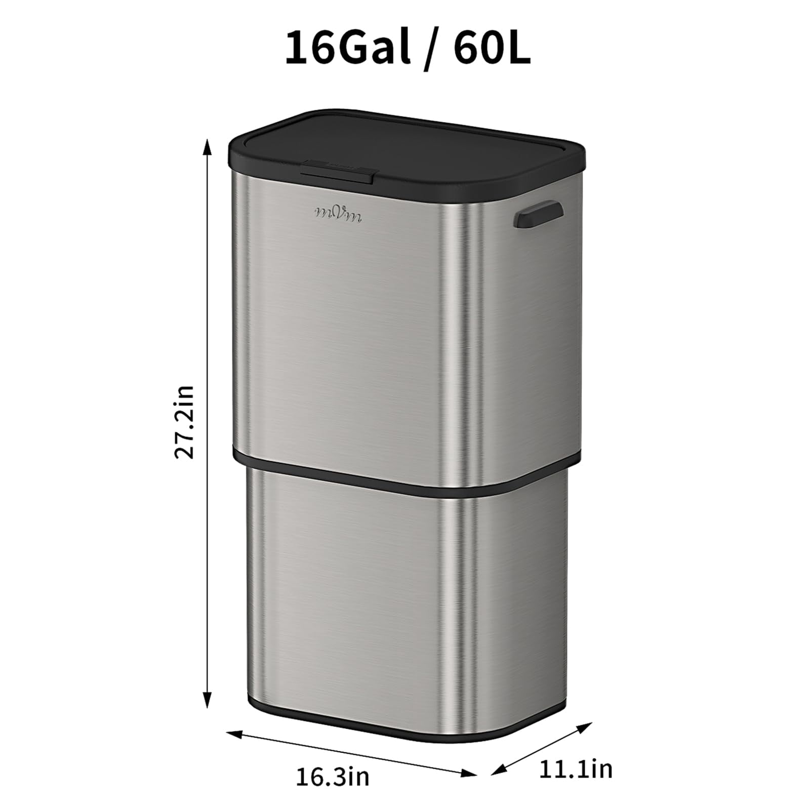 mVm 16 Gal Kitchen Trash Can, Touch Top Large Garbage Can (Gray)