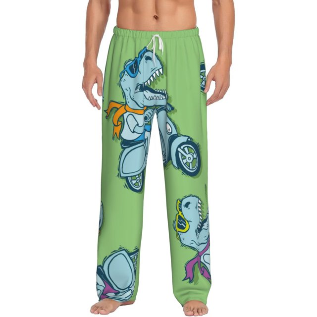 Balery Motorcycle Riding Dinosaur print Men's Pajama Pants,Ultra Lightweight Pjs,Lounge Pant-3X-Large