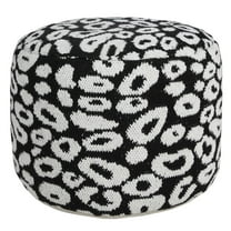 Laddha Home Designs 18" White and Black Leopard Print Round Pouf Ottoman
