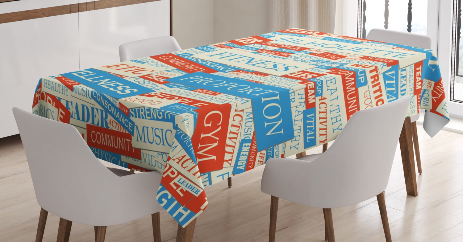 Fitness Tablecloth, Collage of Words Physical Activity Healthiness