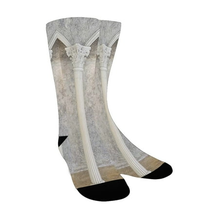 

Pillar Decor Antique Theme Classic Ancient Interior with Columns Digital Image Coconut Sand Brown Custom Socks for Women