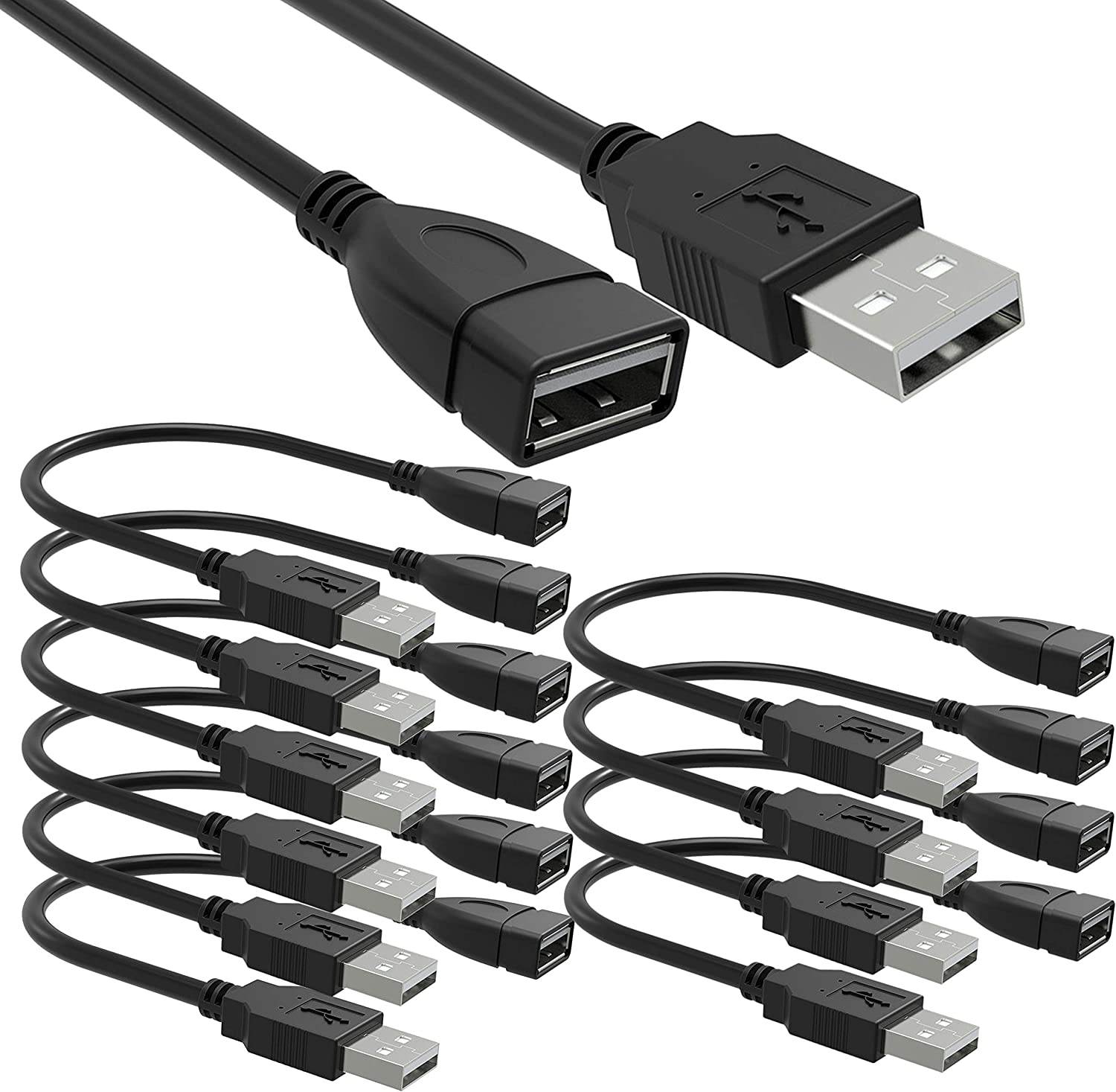 10 Pack (15cm 6inch) Adjustable Flexible USB 2.0 Male to Female Extension Plug / Socket