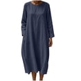thumbnail image 2 of Lmueinov Dresses for Women Long sleeve Flowy Casual Cotton Linen Dress Lightweight Tunic Dress with Pockets Beach Vacation Sundresses, 2 of 7