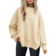 thumbnail image 1 of ORUYROP Women's Crewneck Batwing Long Sleeve Sweater 2023 Fall Oversized Ribbed Knit Side Slit Pullover Top, 1 of 7