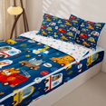 thumbnail image 3 of Castle Fairy Whimsical Animal Vehicle Zipper Full Size Comforter Sets with Fitted Sheet and 2 Pillowcases,Cartoon Taxi Print Zipper Bedding Set for Bedroom,Dark Blue,4pcs,Reversible, 3 of 6