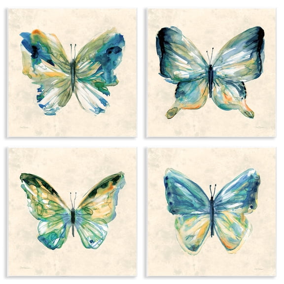 Stupell Industries Abstract Green Butterflies Animals Painting Unframed Art Print Wall Art, 12 x 12, Set of 4