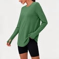 thumbnail image 4 of Qgtaibl Women Long Sleeve Workout Shirts Crew Neck Curved Hem Thumb Hole Tops Moisture Wicking Loose Fit Athletic Tees for Running Gym Fitness Green L, 4 of 8
