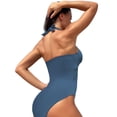 thumbnail image 2 of Women's Crochet One Piece Swimsuits V Neck High Waist Bathing Suit Sexy Hollow Monokini Swimwear Gray Blue X-Large, 2 of 7