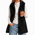 thumbnail image 2 of Lutiedan Fleece Hooded Vest for Women Sleeveless Button down Outerwear Vest Fall Winter Warm Jackets with Pocket S-XXL,Black, 2 of 6