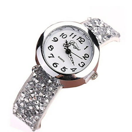 - Duoya Small White Band Silver Crystal Beads Luxury Women Flux Leather Band Woman Watch-384