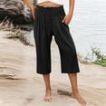 thumbnail image 4 of Womens Pants Elastic Waist Wide Capris High Waisted Pants Casual Summer Pockets Pant, 4 of 6