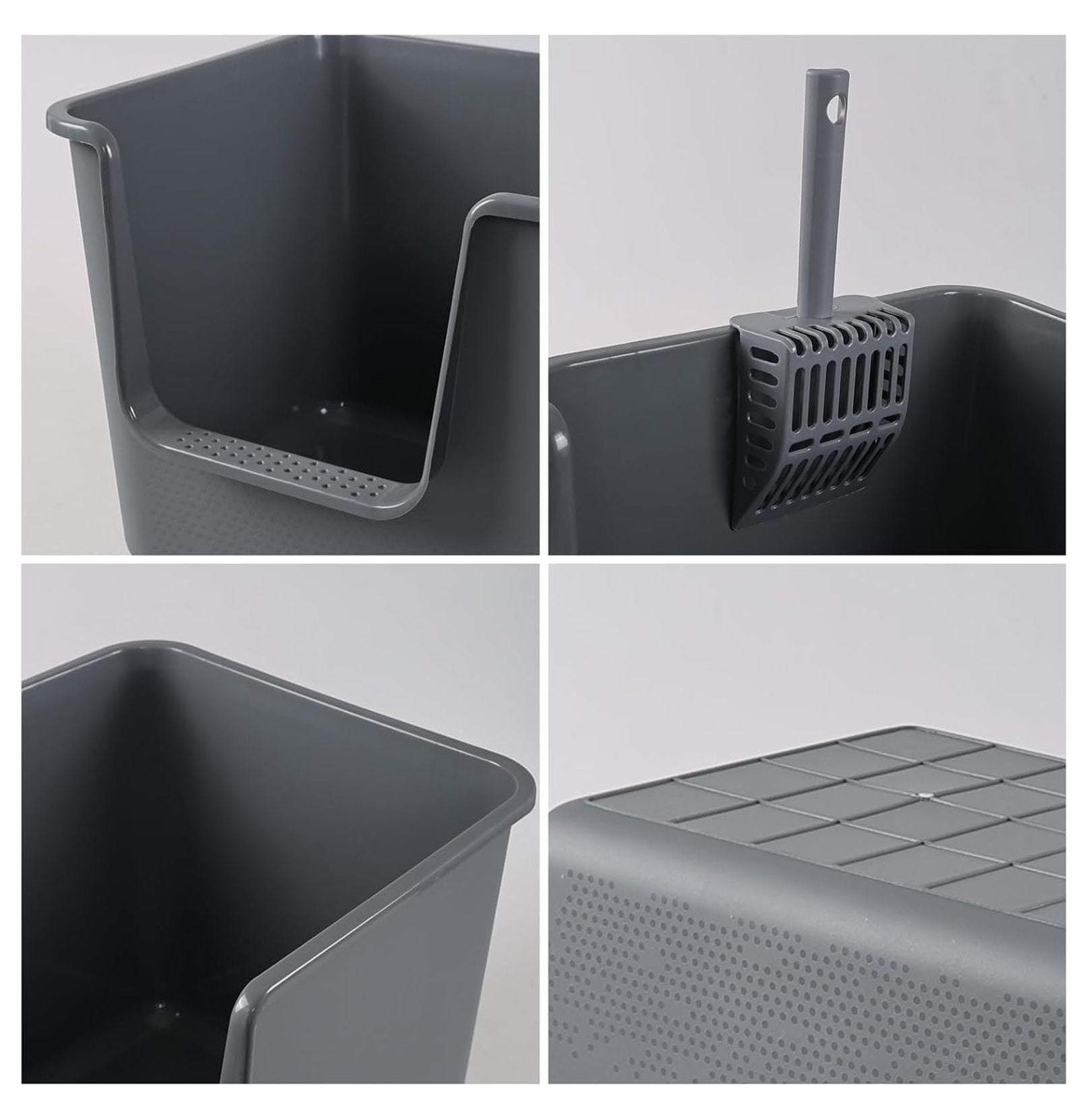 4-Pack Open Top Large Cat Litter Box with High Sided, 12.8" Heigh Anti-Splashing Kitty Litter Box with , Gray