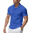 thumbnail image 2 of Men's Waffle Texture Polo Collar Casual T-Shirt - Breathable Solid Color Short Sleeve Top for Office Casual, Weekend Errands and Lightweight Comfort,Royal Blue M, 2 of 5