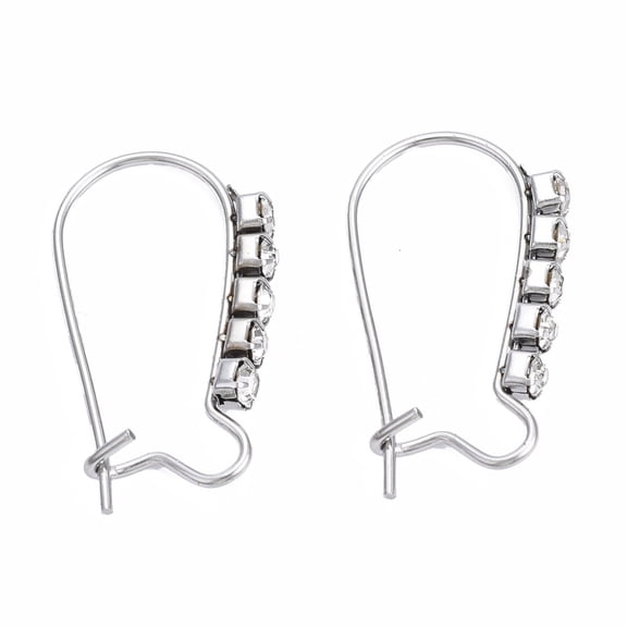 20pc 304 Stainless Steel Hoop Earrings Findings Kidney Ear Wires with Clear Cubic Zirconia Stainless Steel Color 20x12x2mm Pin: 0.7mm