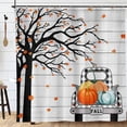 thumbnail image 2 of Halloween Shower Curtains Fall Festival Style Maple Tree Leaf Black White Plaid Truck Pumpkin Decorations for Bathroom with Hooks, 2 of 7