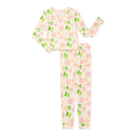 Major Cuddles Girls St. Patricks Long Sleeve Top and Pants Snug Fit Pajama Sleep Set, 2-Piece, Sizes 4-12
